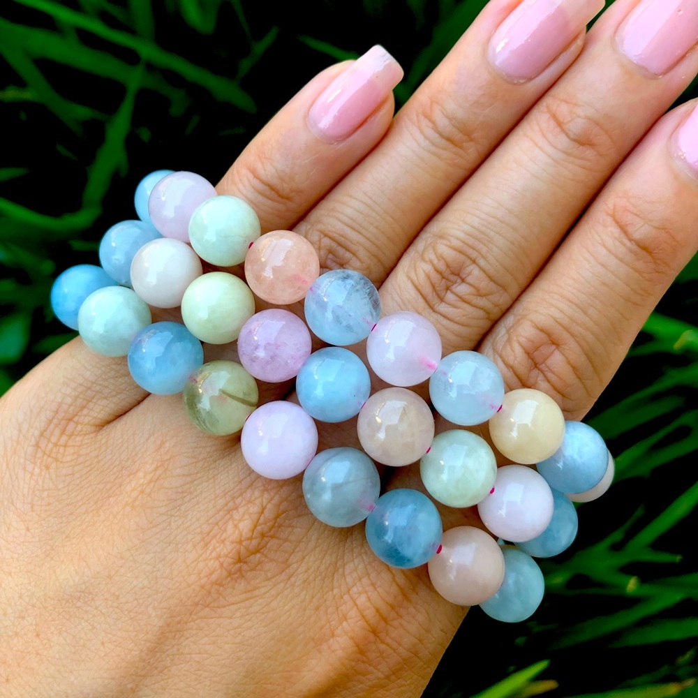 Morganite crystal one size fits all bracelet